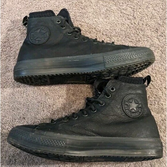 Converse Chuck Taylor All Star Waterproof High All Black Leather Shoes 162409C - Picture 3 of 8